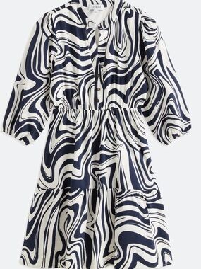 Gilli Navy & White Swirl Tiered Button-Front Dress Petite Medium